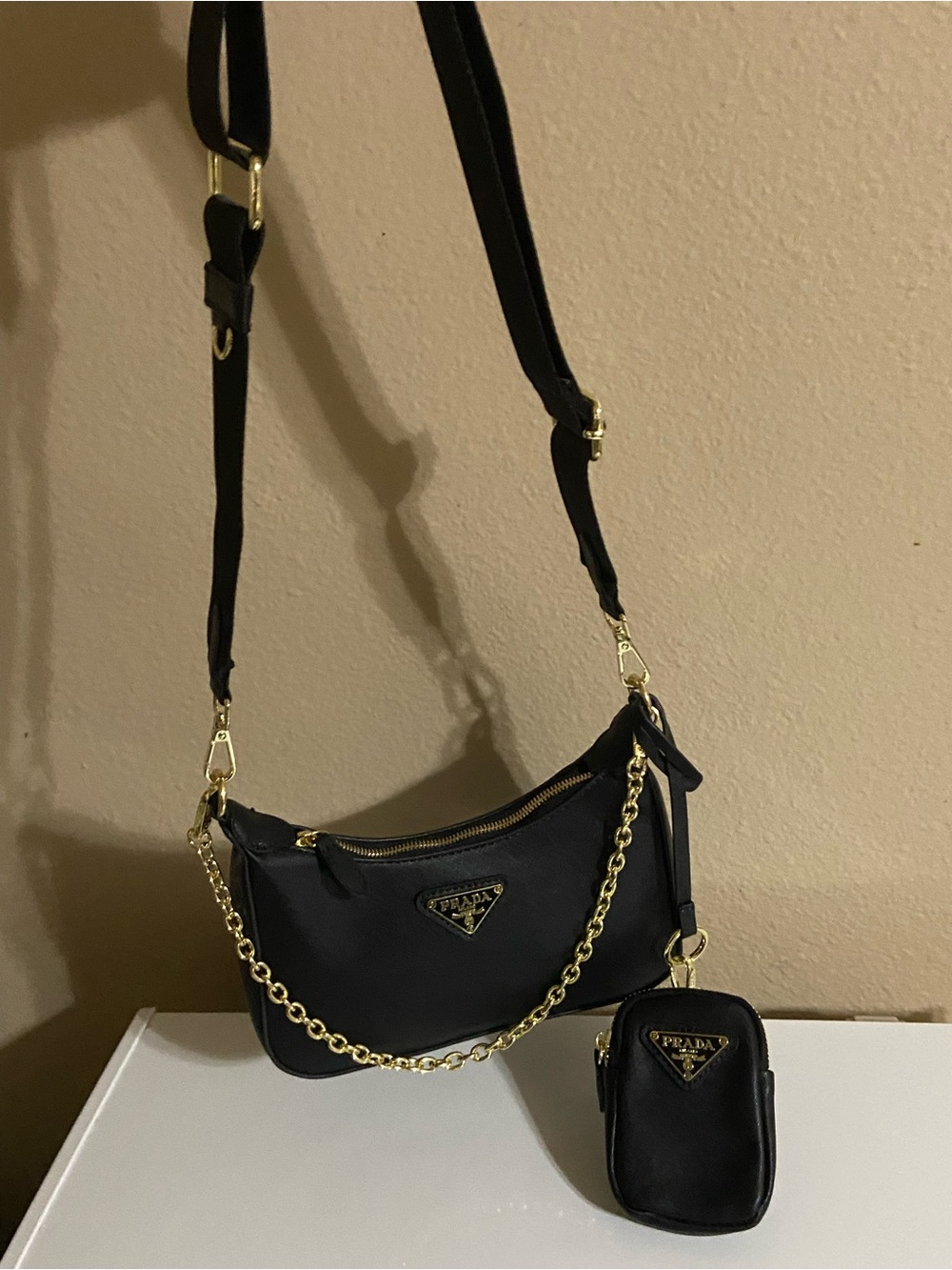 Prada Black Leather Bag, Chain Strap, Sunglasses & Pouch Set - Picture 4 of 13